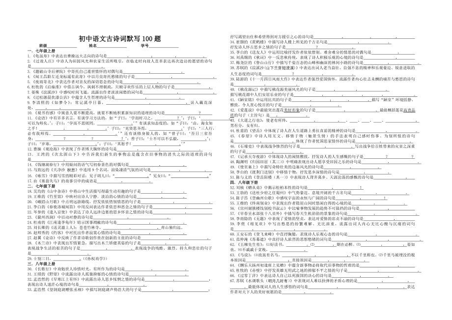 初中语文古诗词默写100题(3页).doc_第2页