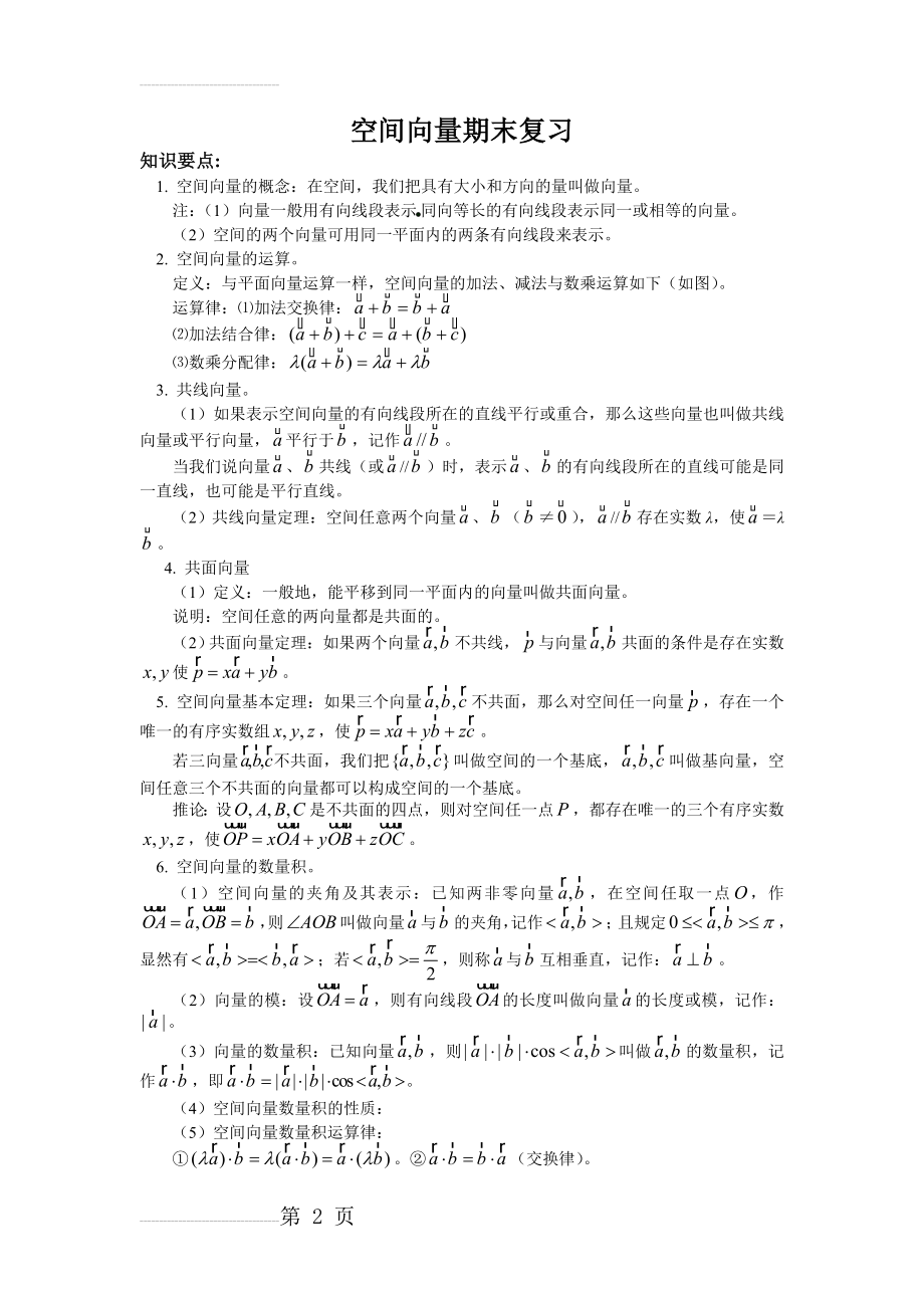 空间向量知识点归纳(期末复习)(10页).doc_第2页