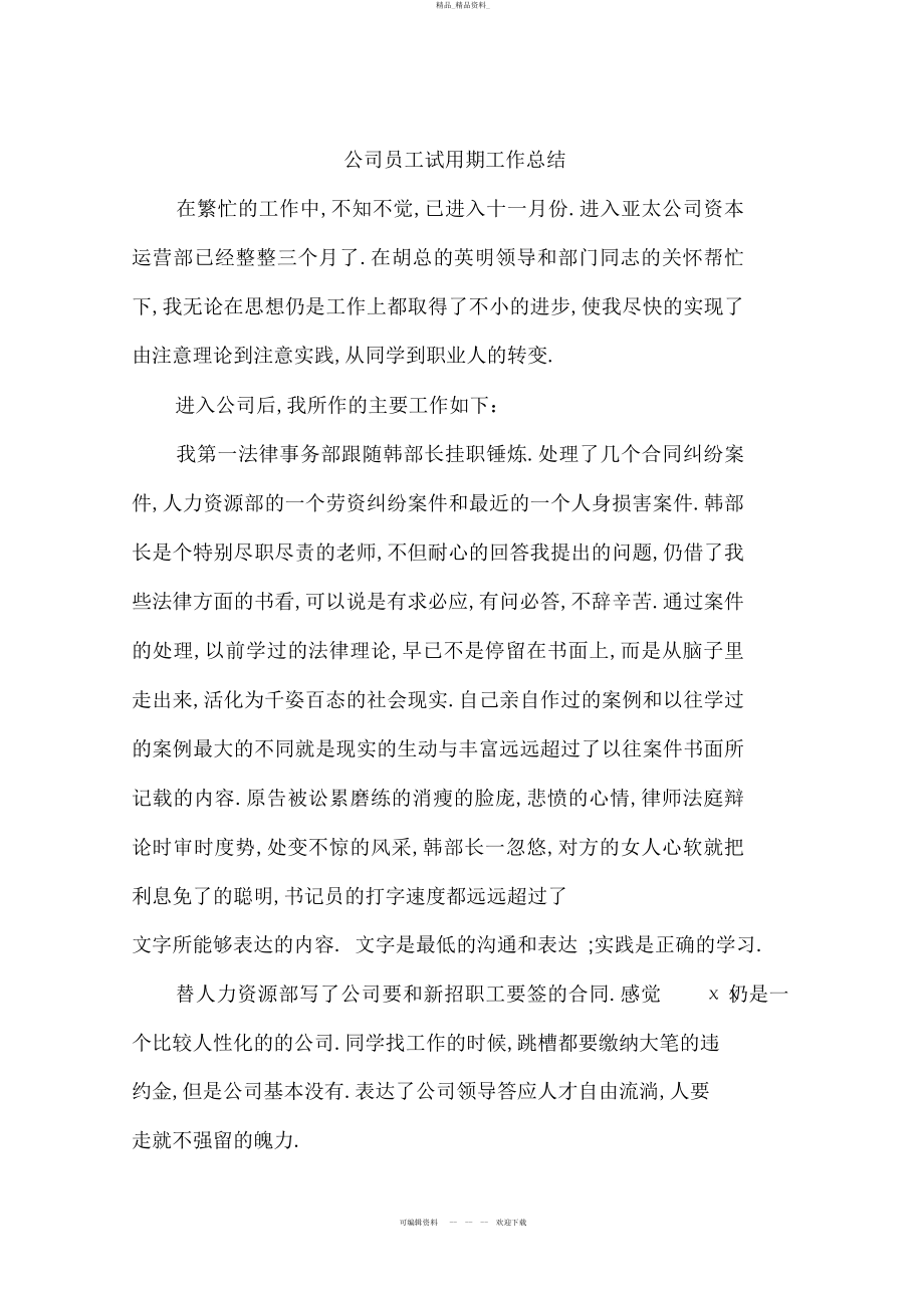 2022年公司员工试用期工作总结.docx_第1页