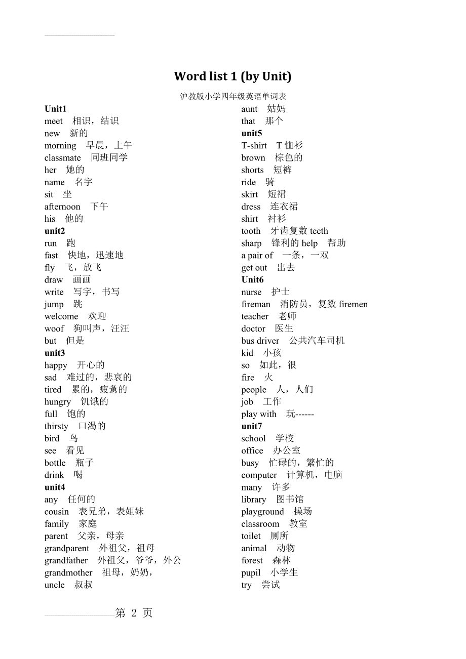 沪教版小学四年级英语上册单词表(3页).doc_第2页