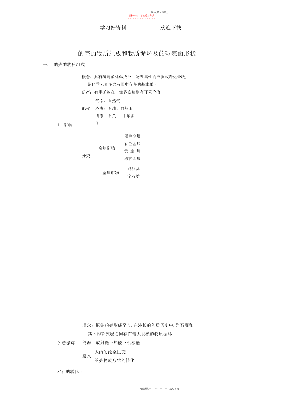 2022年地壳的物质组成和物质循环及地球表面形态教案.docx_第1页