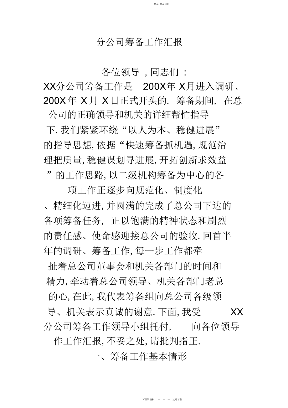 2022年分公司筹备工作汇报.docx_第1页