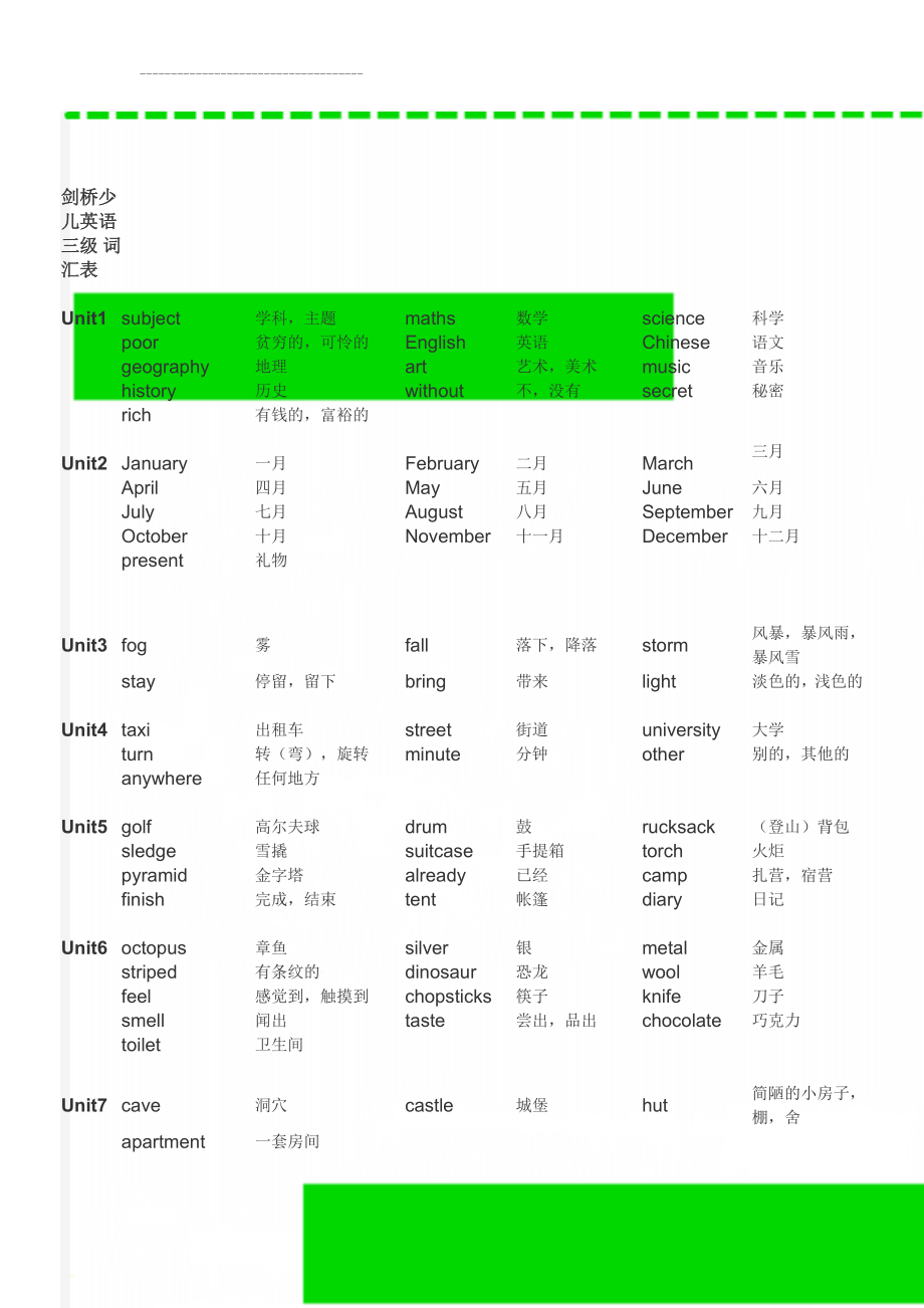 剑桥少儿英语三级 词汇表(5页).doc_第1页