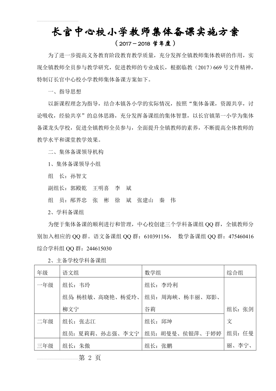 小学教师集体备课实施方案(4页).doc_第2页