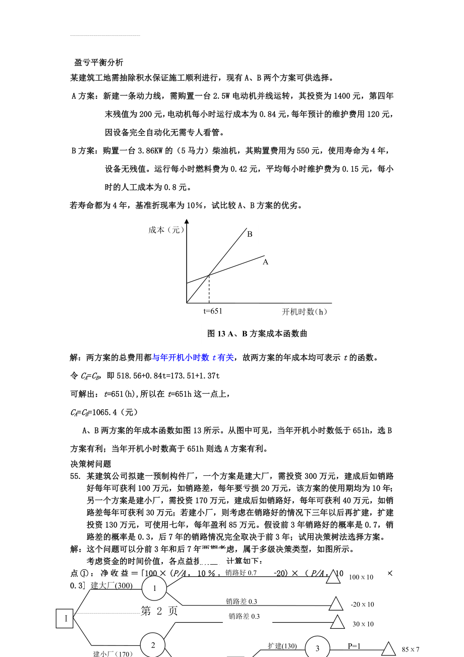 管理学盈亏平衡分析和决策树计算题(3页).doc_第2页