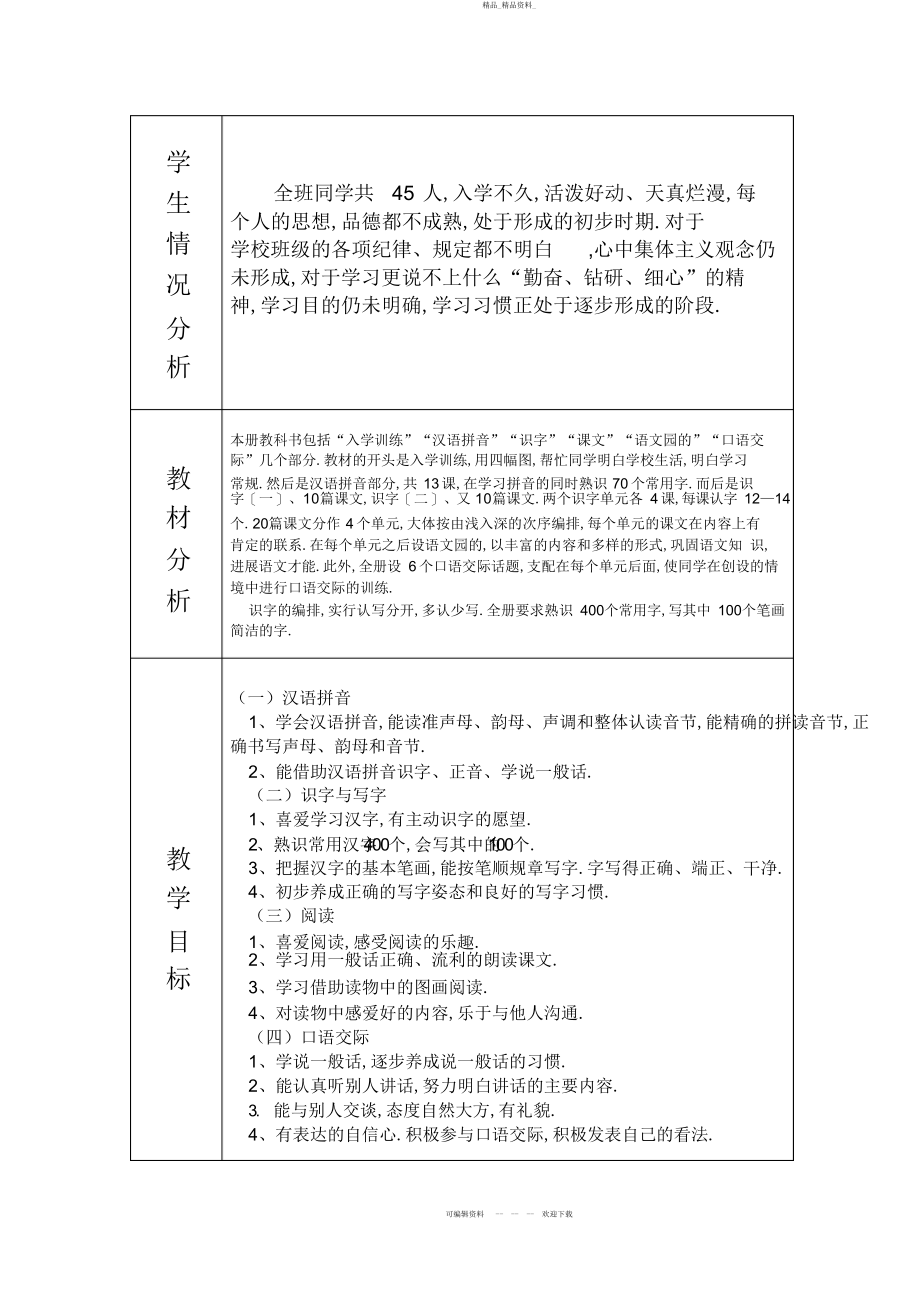 2022年小学一级语文上册教学计划免费 .docx_第2页