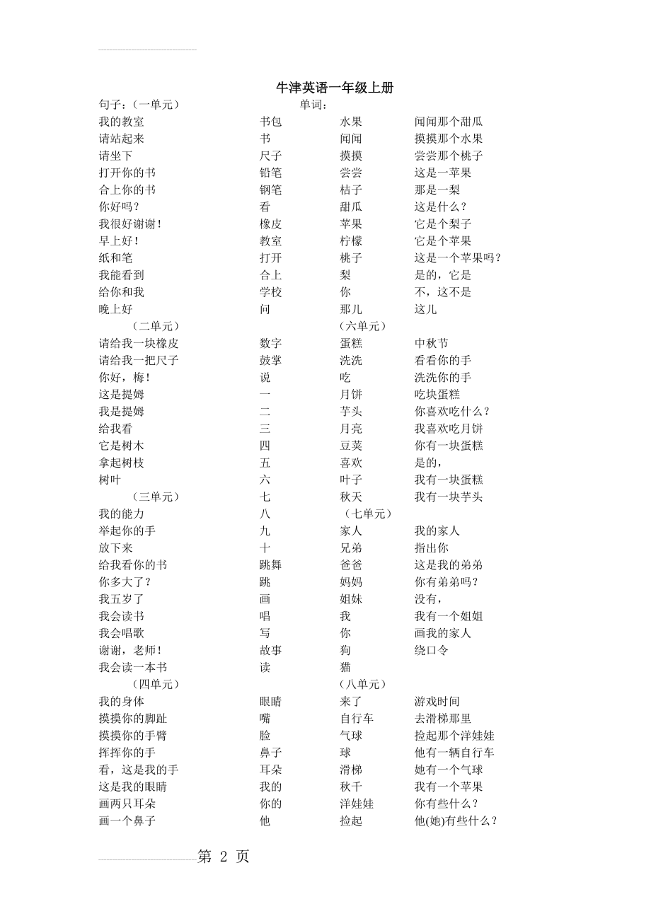 牛津英语一年级上册(8页).doc_第2页