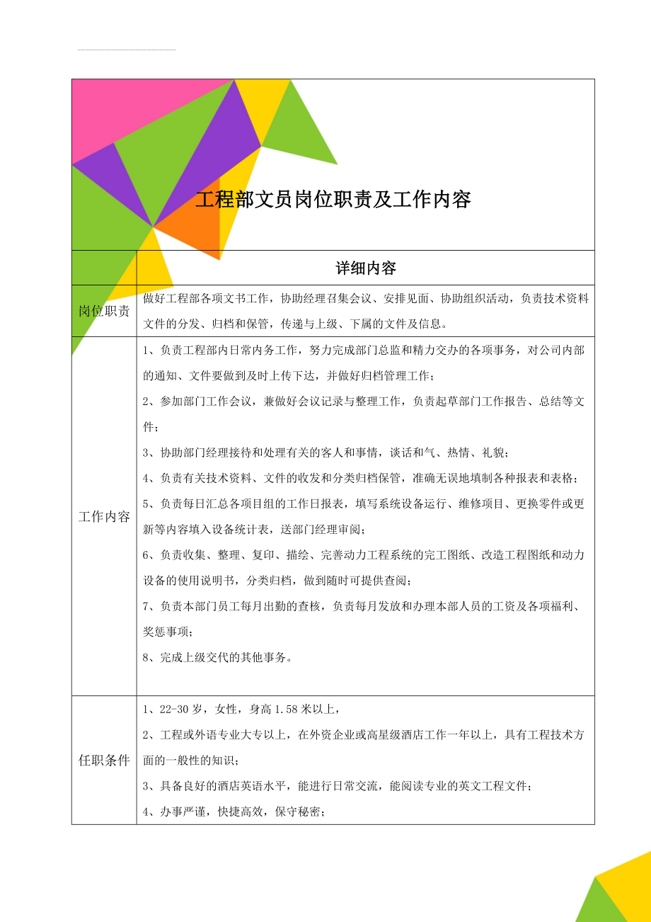 工程部文员岗位职责及工作内容(3页).doc_第1页