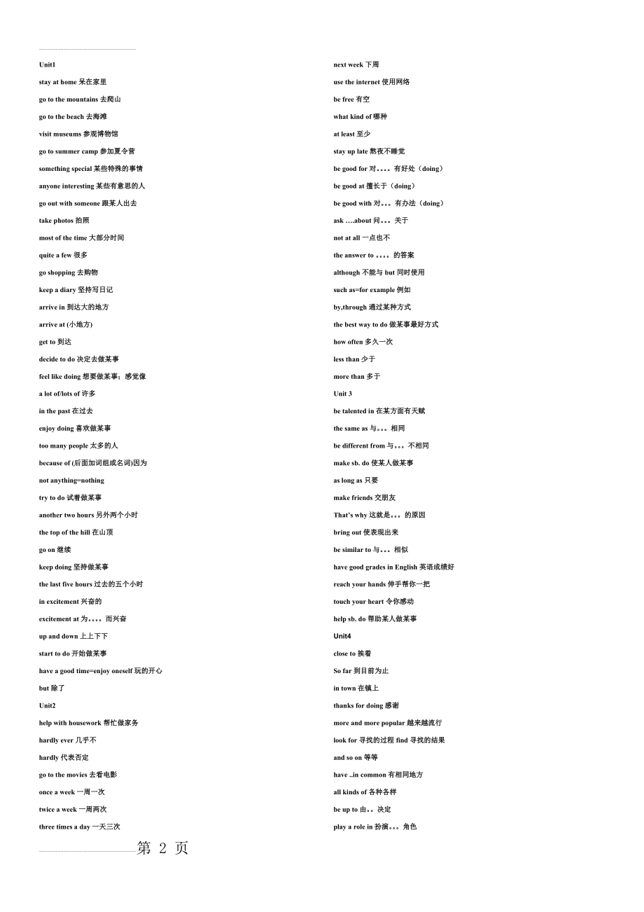 人教版八年级上册英语短语表(4页).doc_第2页