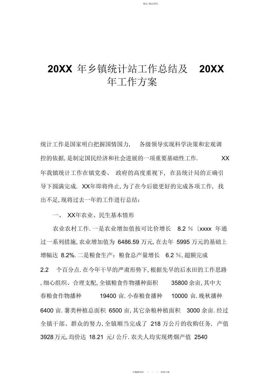 2022年乡镇统计站工作总结及工作计划.docx_第1页