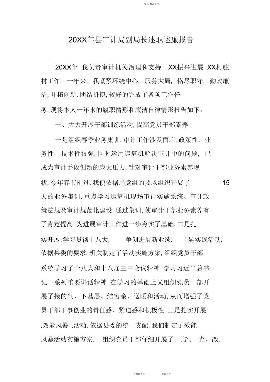 2022年县审计局副局长述职述廉报告.docx_第1页