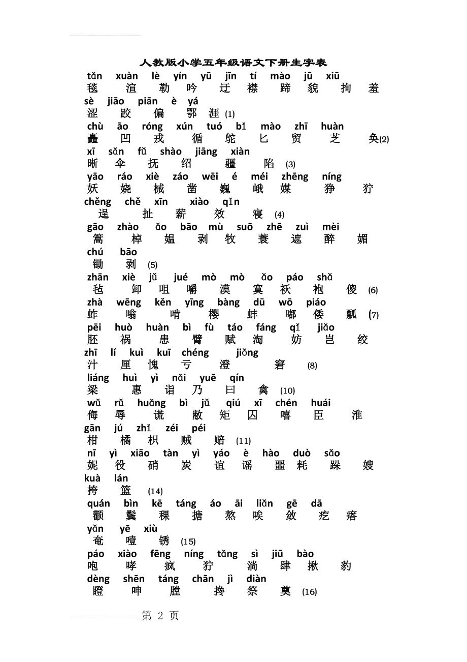 人教版小学五年级语文下册生字表(带拼音)(3页).doc_第2页