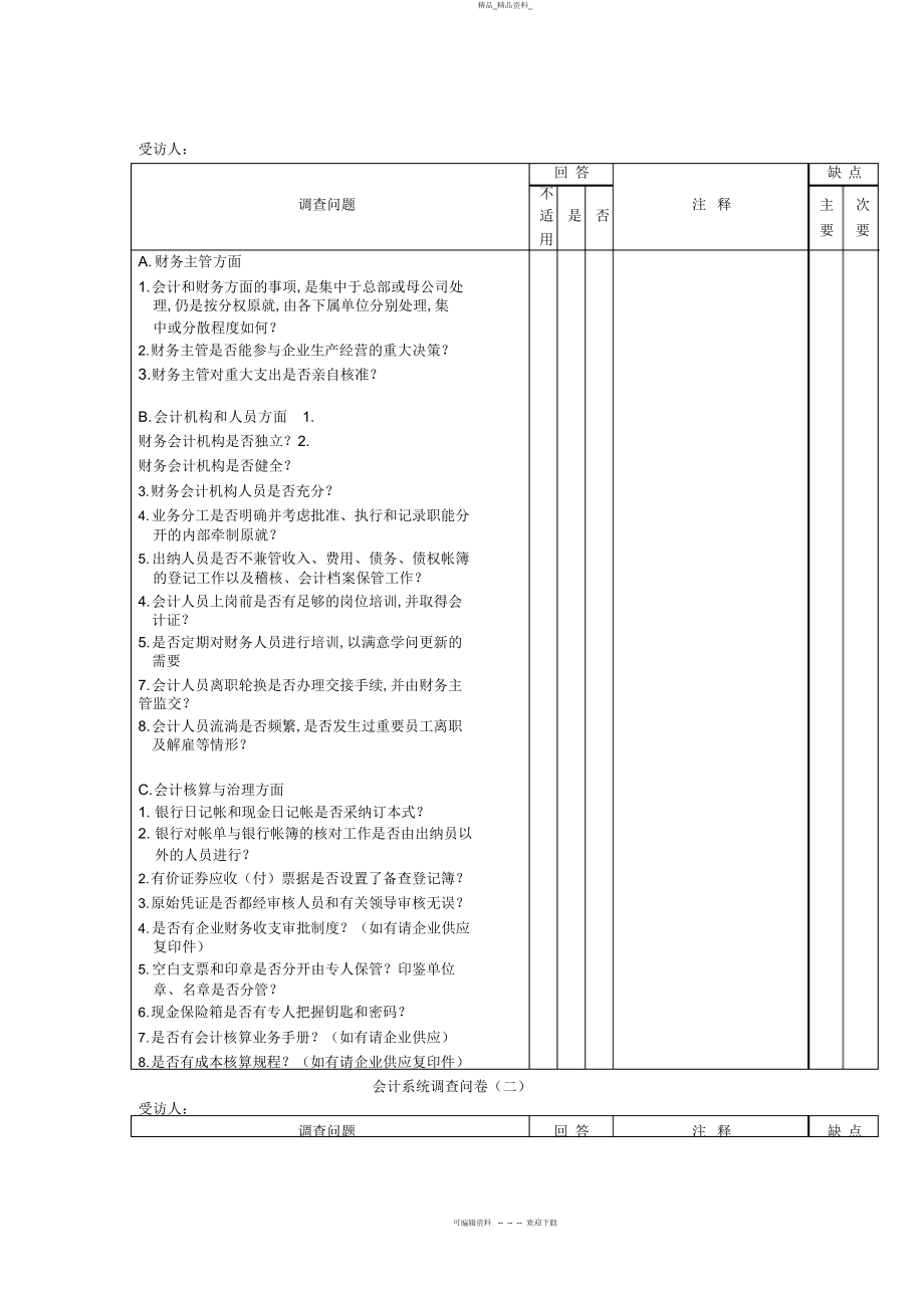 2022年企业内部控制——会计系统调查问卷 .docx_第1页