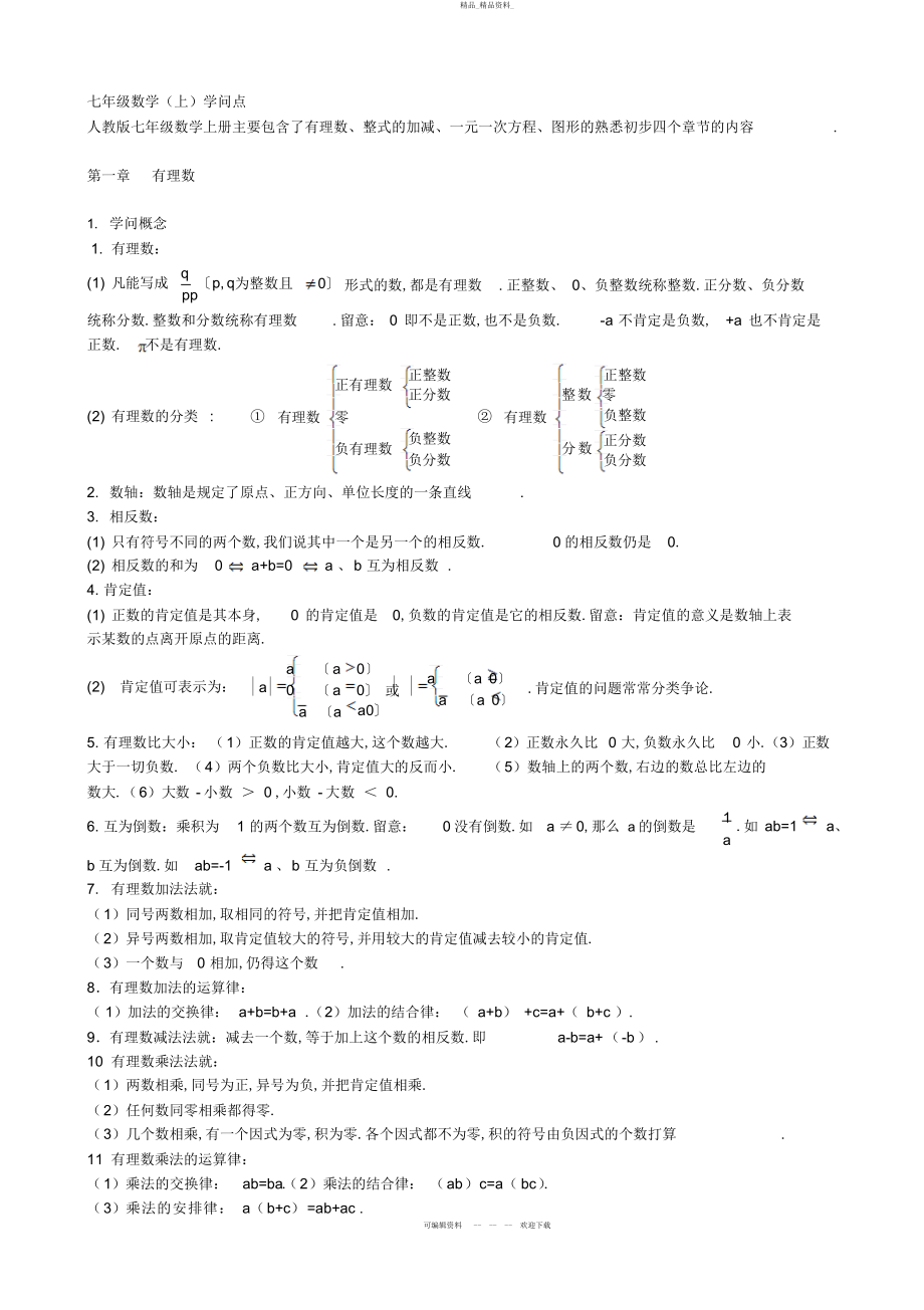 2022年人教版初中数学知识点总结 .docx_第1页