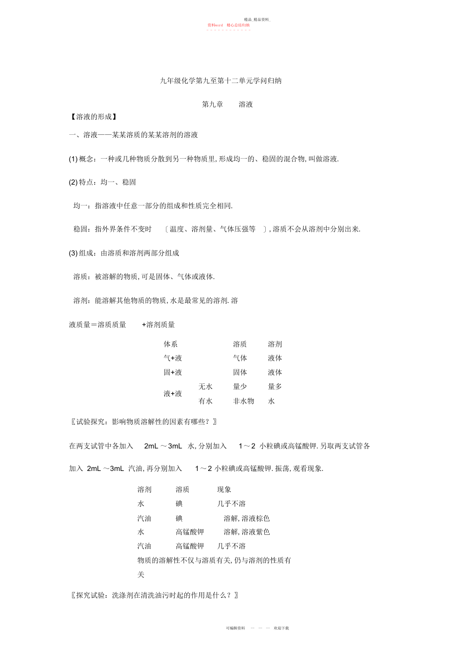 2022年初三化学第九至第十二单元知识点归纳.docx_第1页