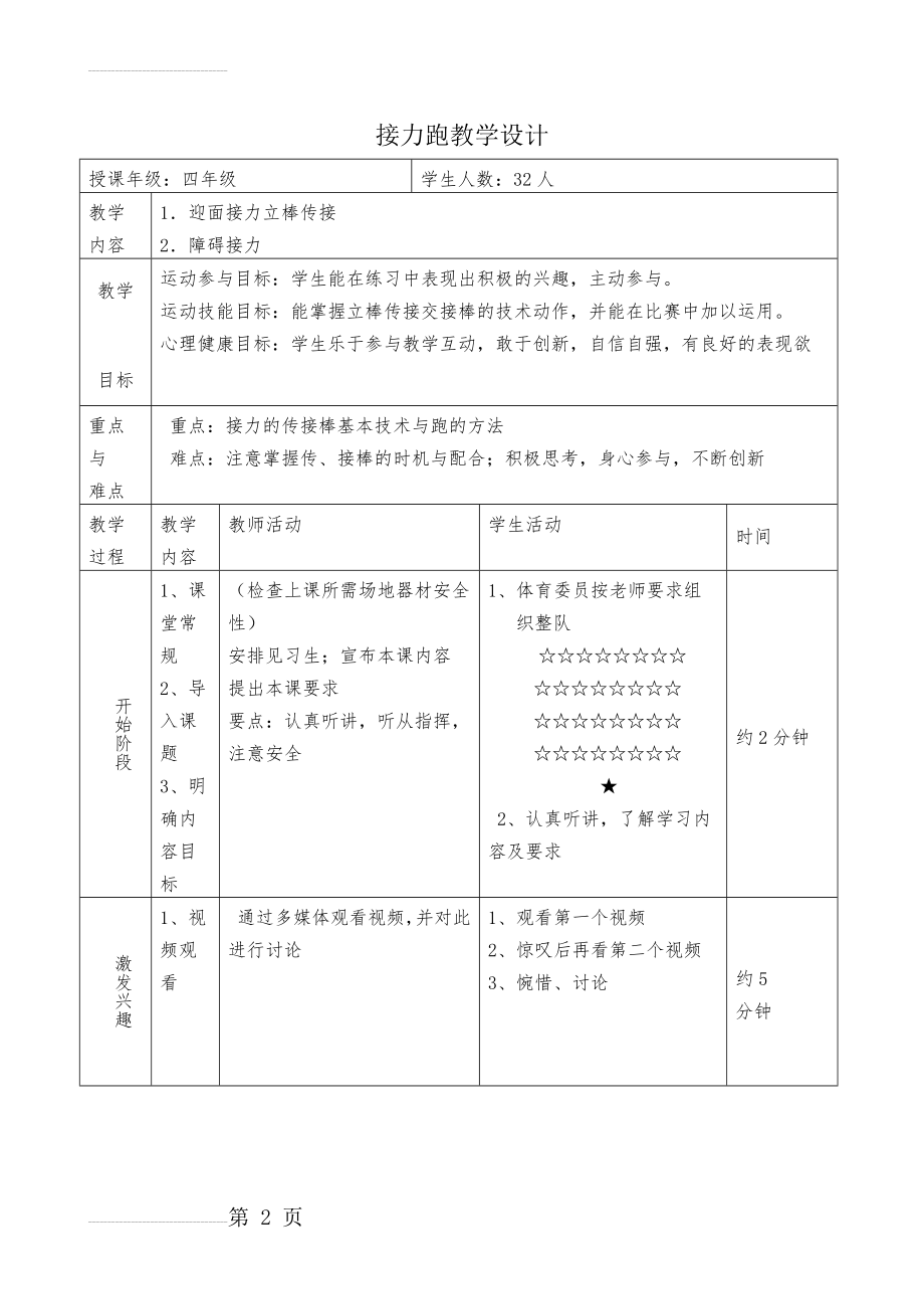 小学体育《接力跑》教学设计(5页).doc_第2页