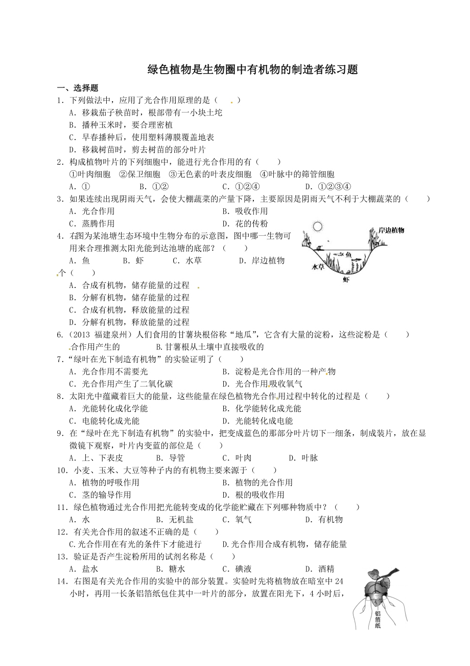 第四章-绿色植物是生物圈中有机物的制造者练习题(6页).doc_第2页