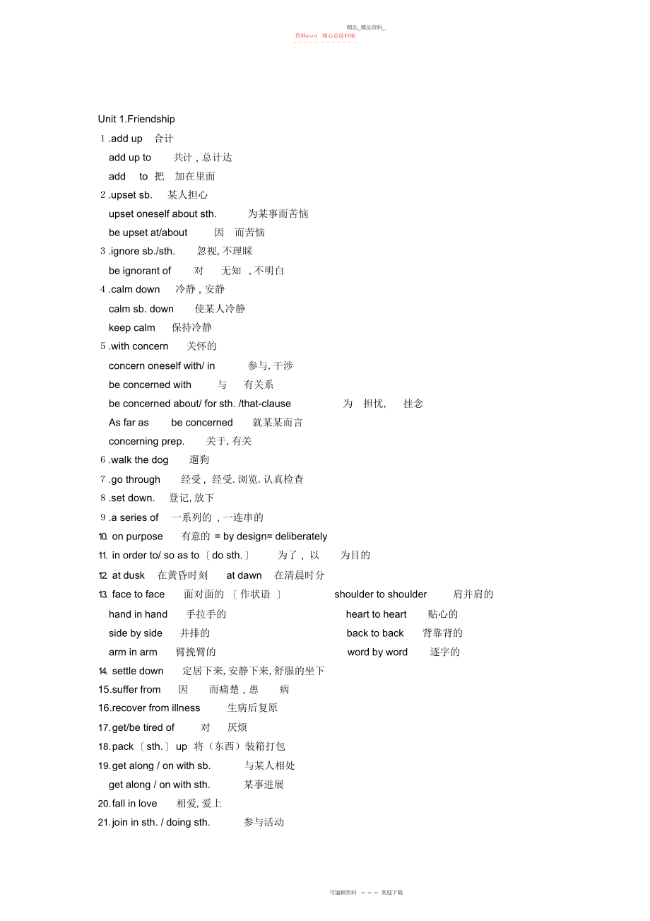 2022年人教版英语课本必修重点短语及句型.docx_第1页