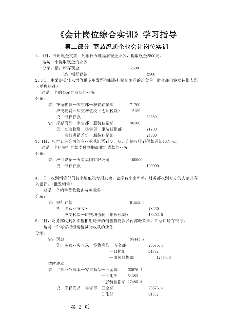 商品流通企业实训业务会计分录(12页).doc_第2页