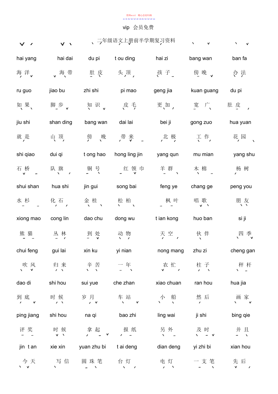 2022年人教版二级上册语文课本内复习资料.docx_第1页