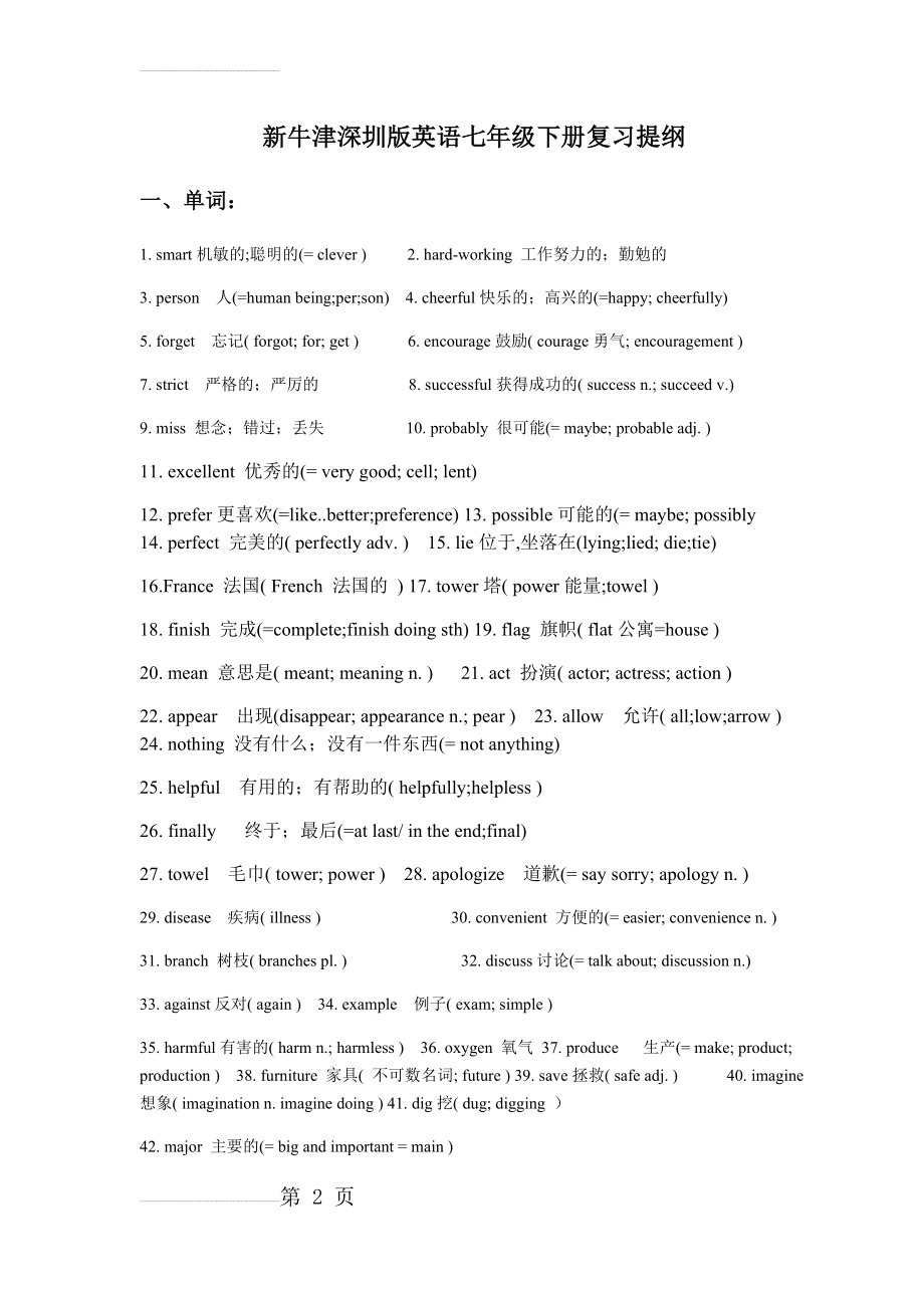 祁晓玲--新牛津深圳版英语七年级下册复习提纲(17页).doc_第2页