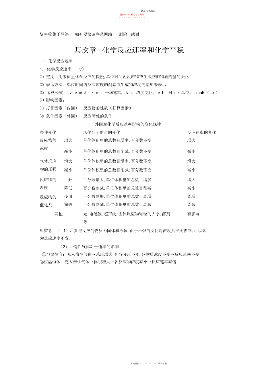 2022年人教版高中化学选修第二章《化学反应速率和化学平衡》知识点归纳.docx_第1页