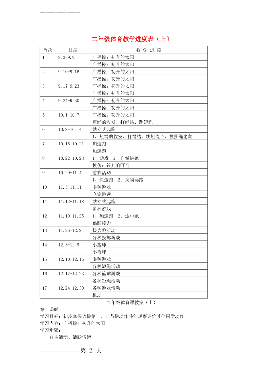 小学二年级体育上册全册教案(28页).doc_第2页