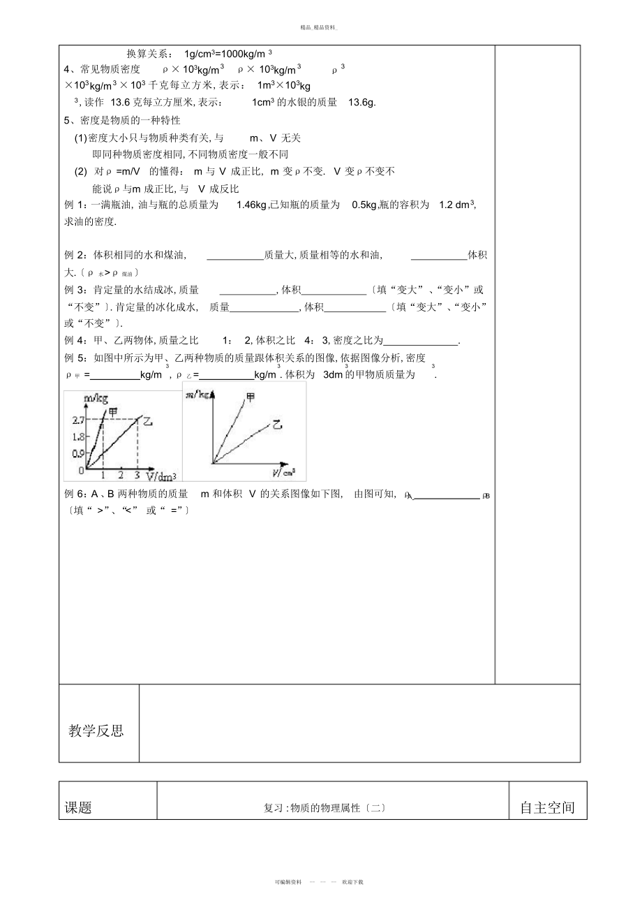 2022年江苏省仪征市第三中学苏科版八级物理下册期中复习物质的物理属性教案 .docx_第2页