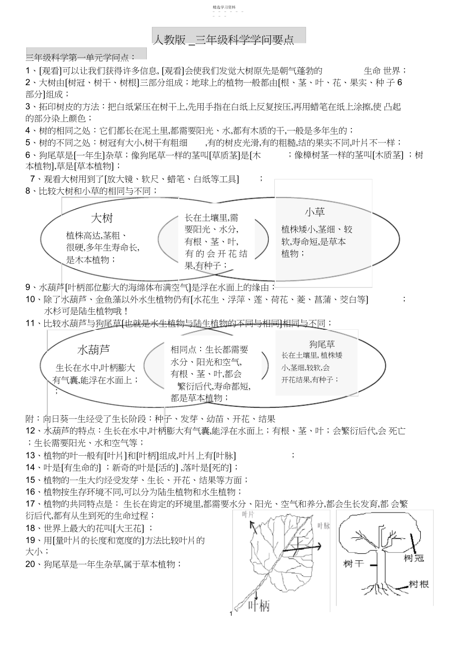 2022年最全的人教版三年级科学知识要点精心整理 .docx_第1页