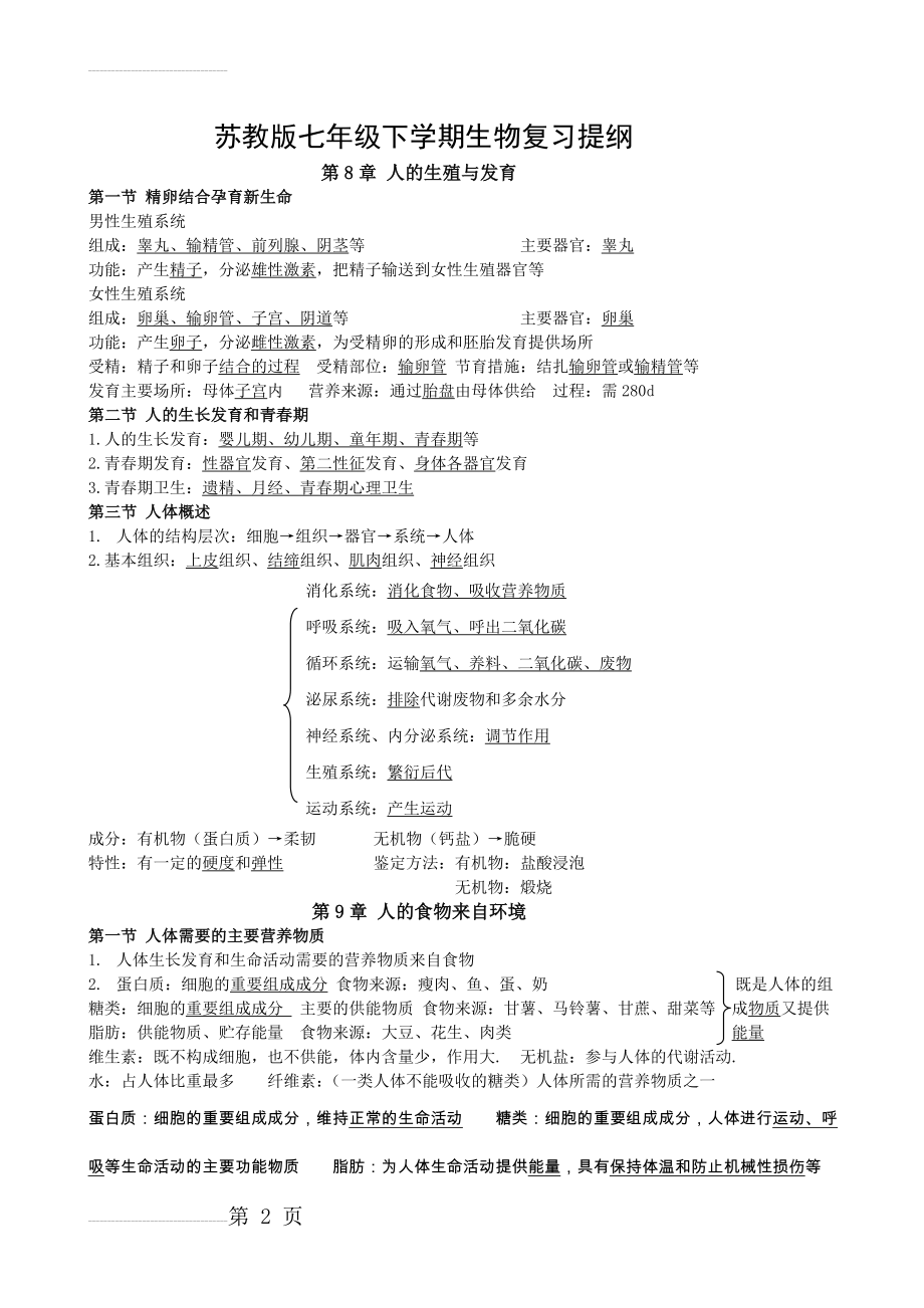 苏教版七年级下学期生物复习提纲(5页).doc_第2页