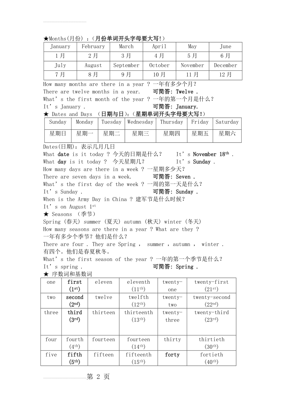 英语月份、日期、季节、基数词、序数词及频率词用法(3页).doc_第2页