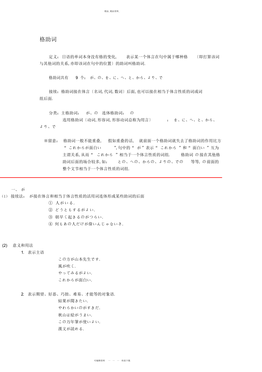 2022年日语格助词精品总结 .docx_第1页