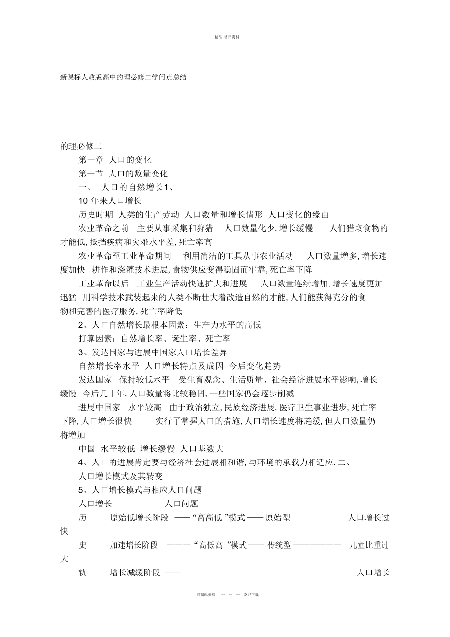 2022年新课标人教版高中地理必修二知识点总结复习进程 .docx_第1页