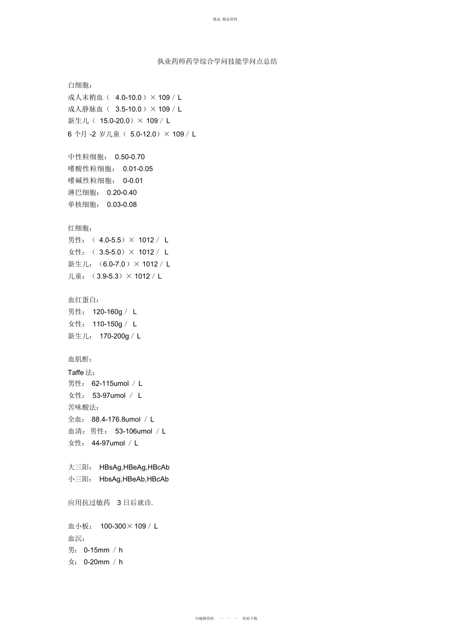 2022年执业药师药学综合知识技能知识点总结 .docx_第1页