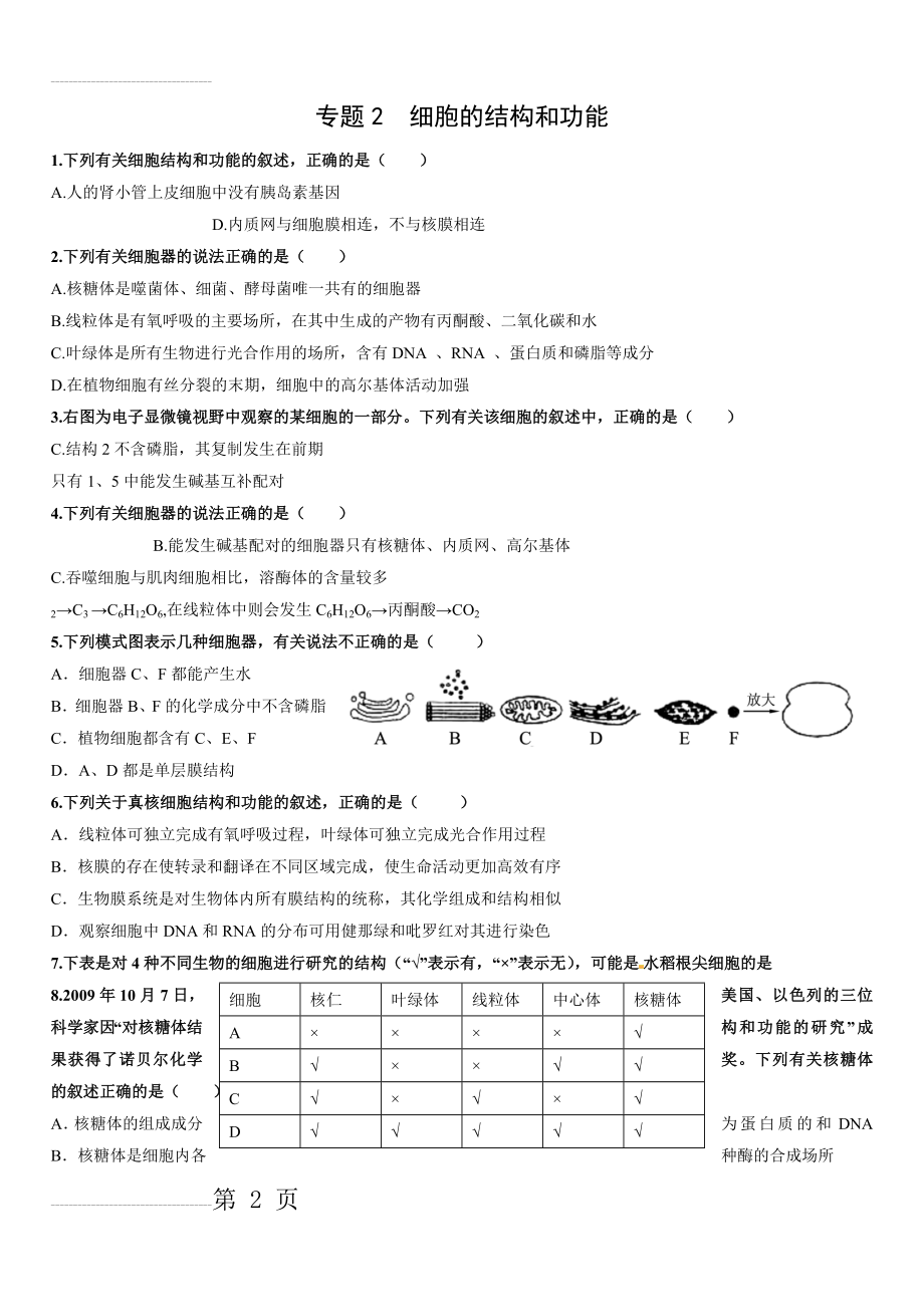 考点2_细胞的结构和功能练习题【】(7页).doc_第2页