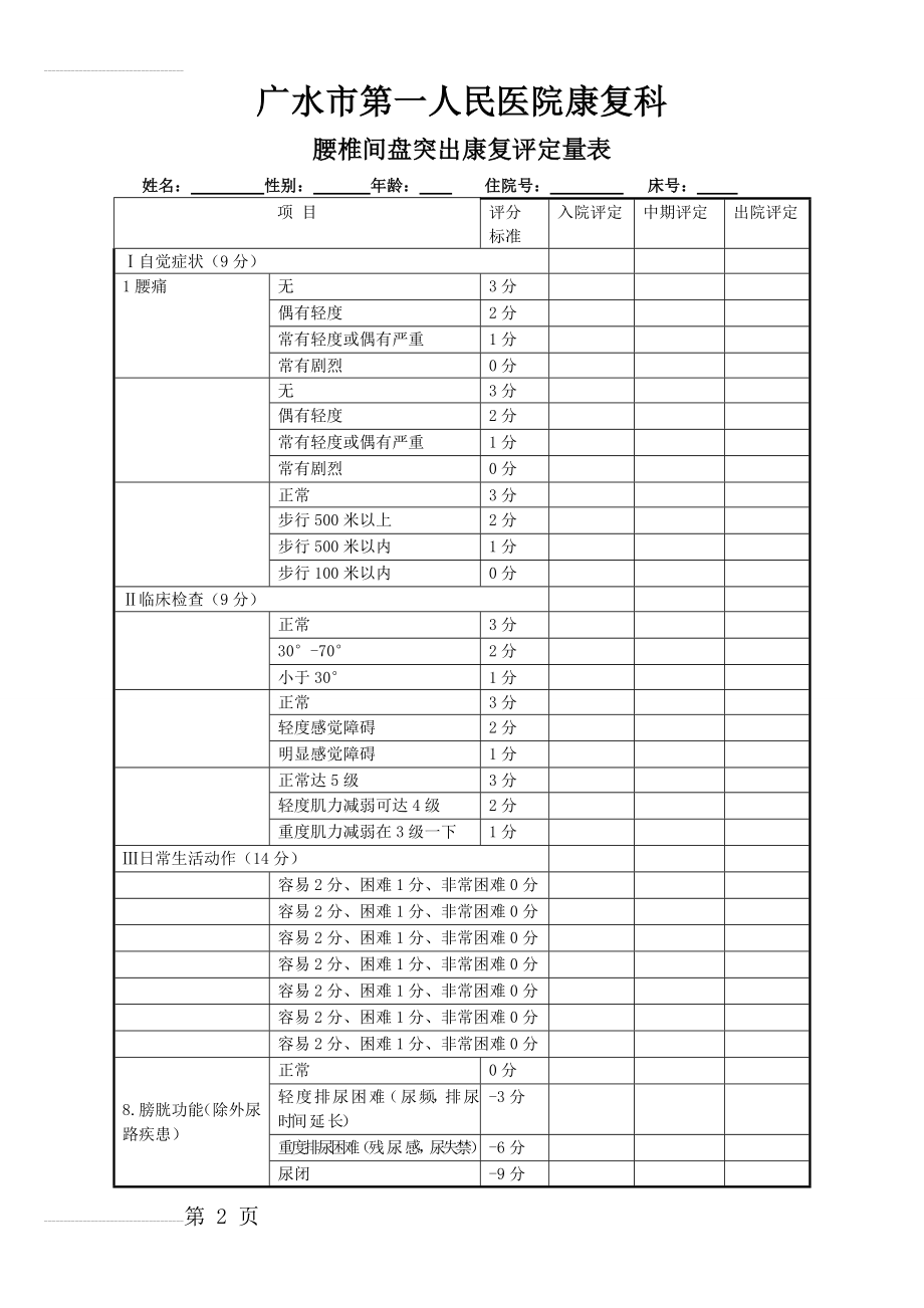 腰椎间盘突出症康复评定表(3页).doc_第2页