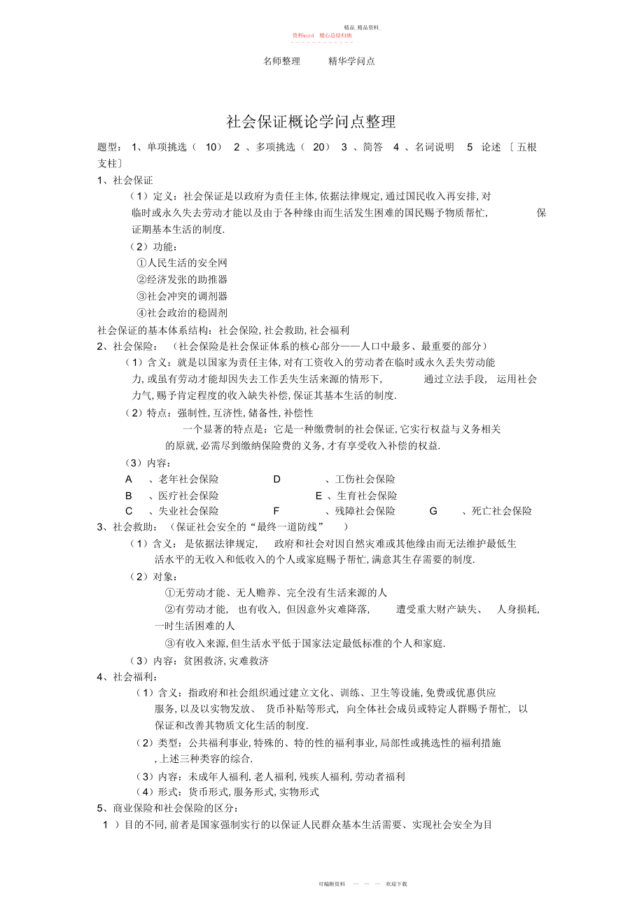 2022年社会保障概论知识点整理.docx_第1页