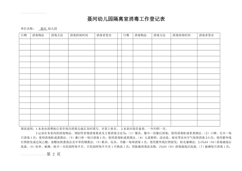 聂河幼儿园隔离室消毒工作登记表(3页).doc_第2页