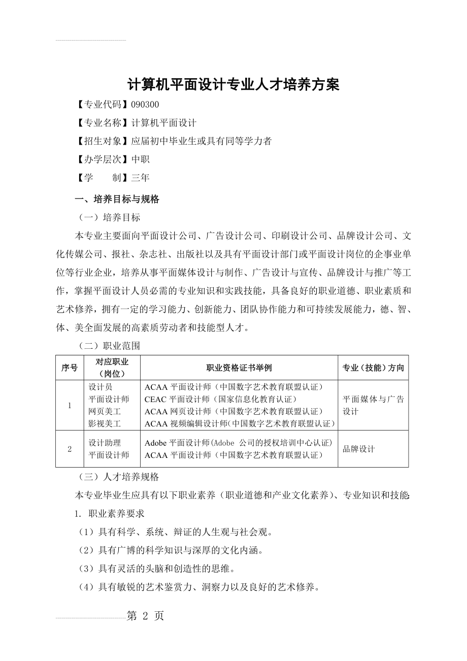 计算机平面设计专业人才培养方案(18页).doc_第2页