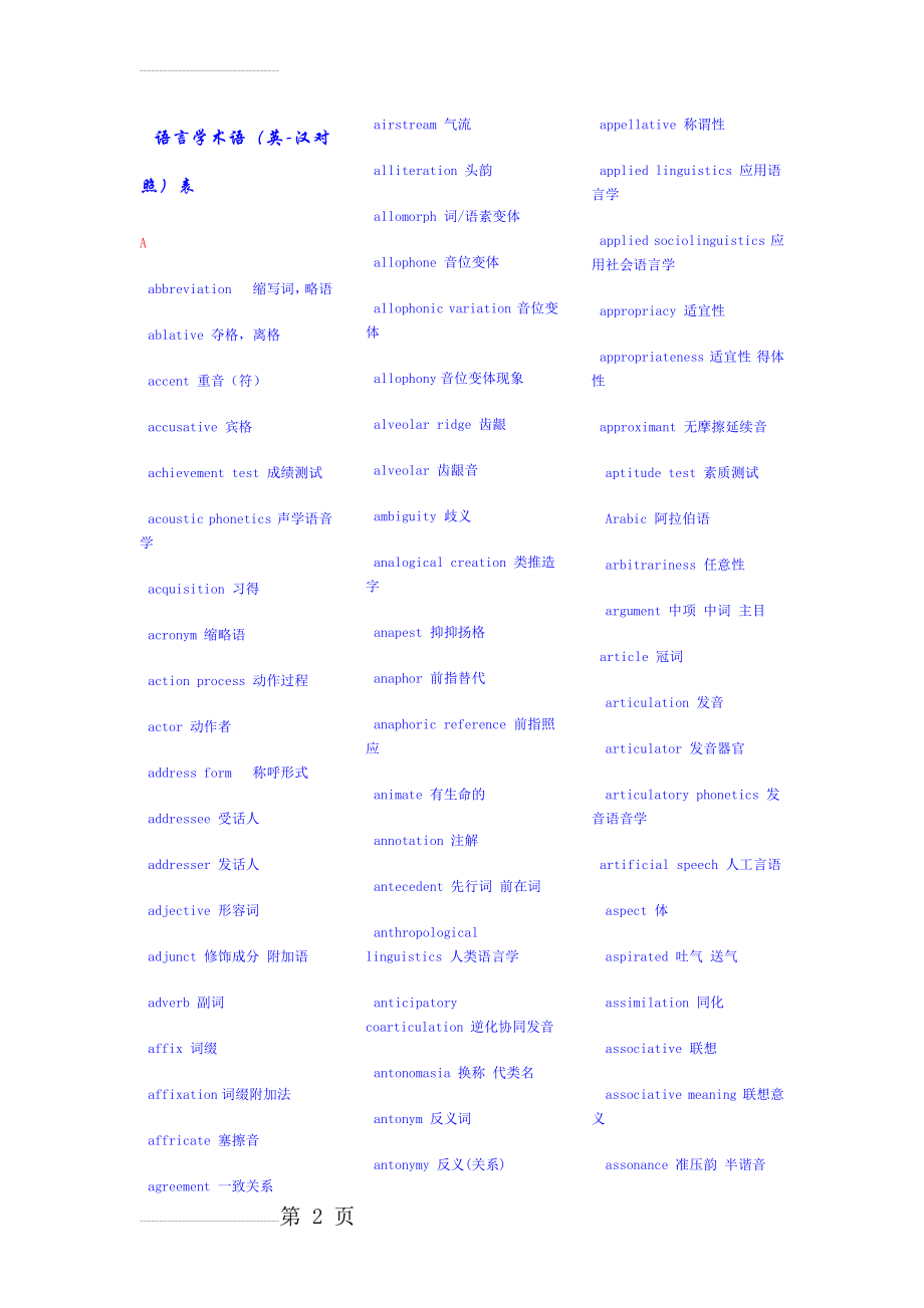 语言学专业词汇中英文对照版(24页).doc_第2页