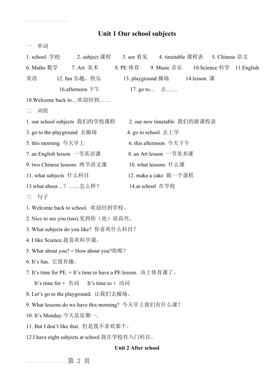 苏教版四年级下册英语单词词组句子汇总(9页).doc_第2页