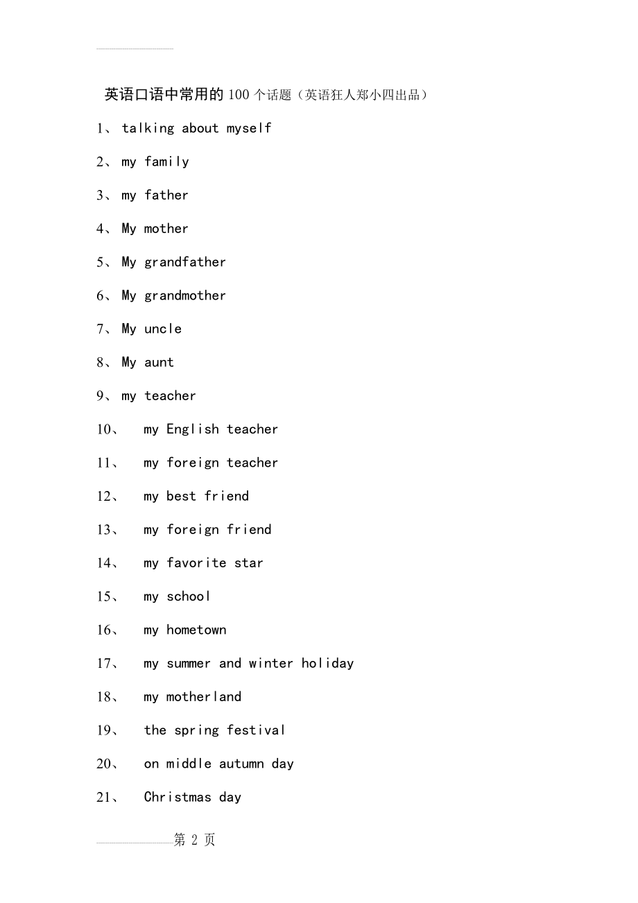 英语口语中常用的100个话题(6页).doc_第2页