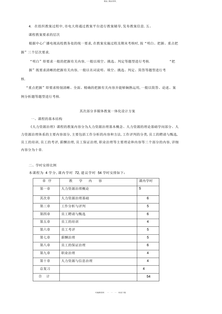 2022年开放教育《人力资源管理》课程教学大纲 .docx_第2页