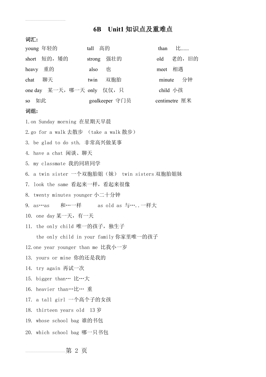 译林版英语6B-unit1知识点总结(6页).doc_第2页