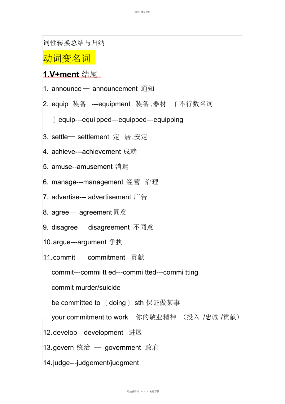 2022年英语词汇词性转换总结与归纳 .docx_第1页