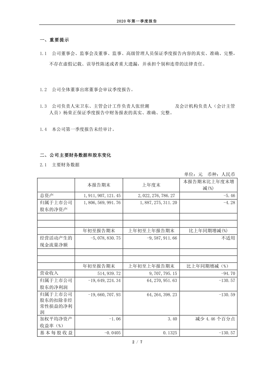 ST华资：华资实业2020年第一季度报告正文（修订版）.PDF_第2页