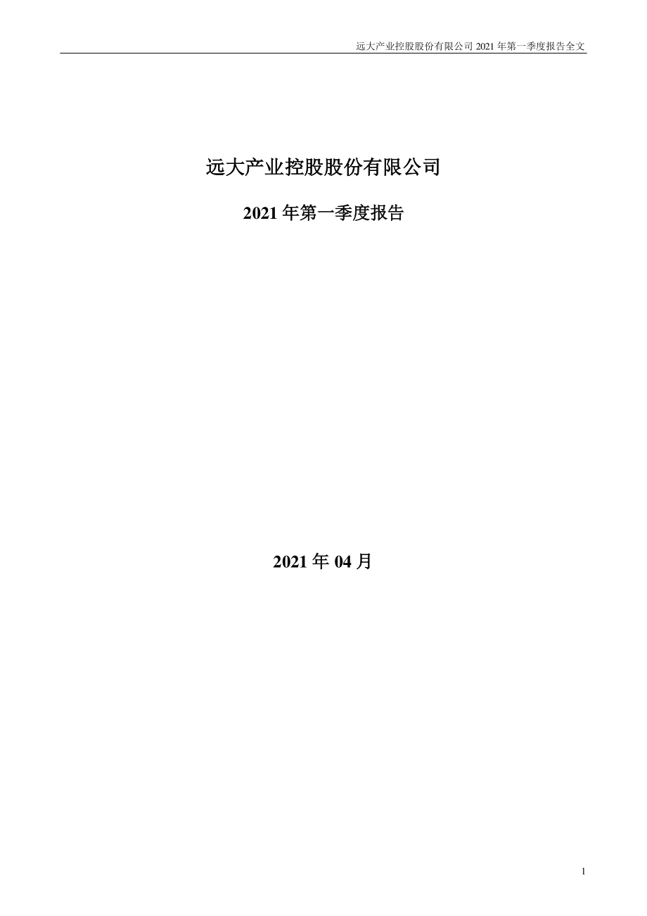 远大控股：2021年第一季度报告全文.PDF_第1页