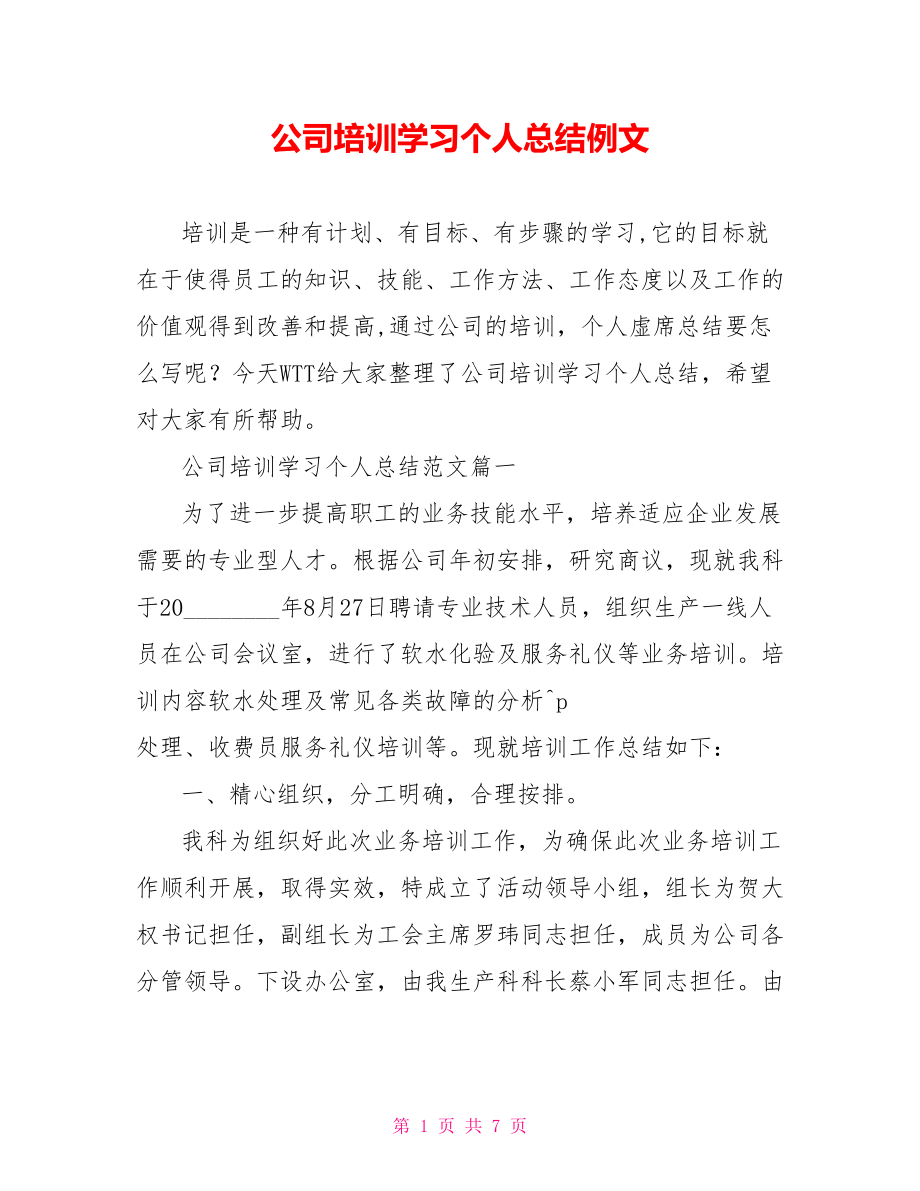 公司培训学习个人总结例文.doc_第1页