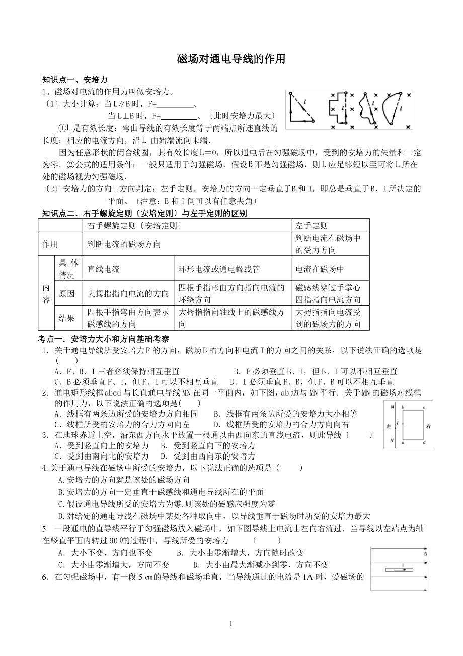 通电导线在磁场中受到的力分类知识点习题(经典).pdf_第1页