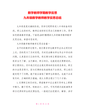 数学教师学期教学反思 九年级数学教师教学反思总结 .doc